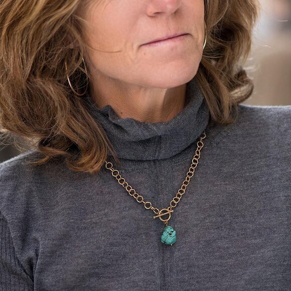 18k Gold Chain Link Necklace for Women, Baroque Pearl/Compass Pendant Necklace - Picture 6 of 7